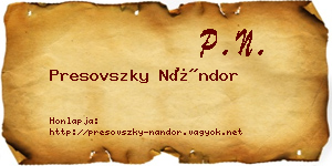 Presovszky Nándor névjegykártya
